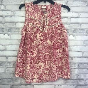 Knox Rose Women’s Red Cream Front Keyhole Paisley Sleeveless Top - NWT